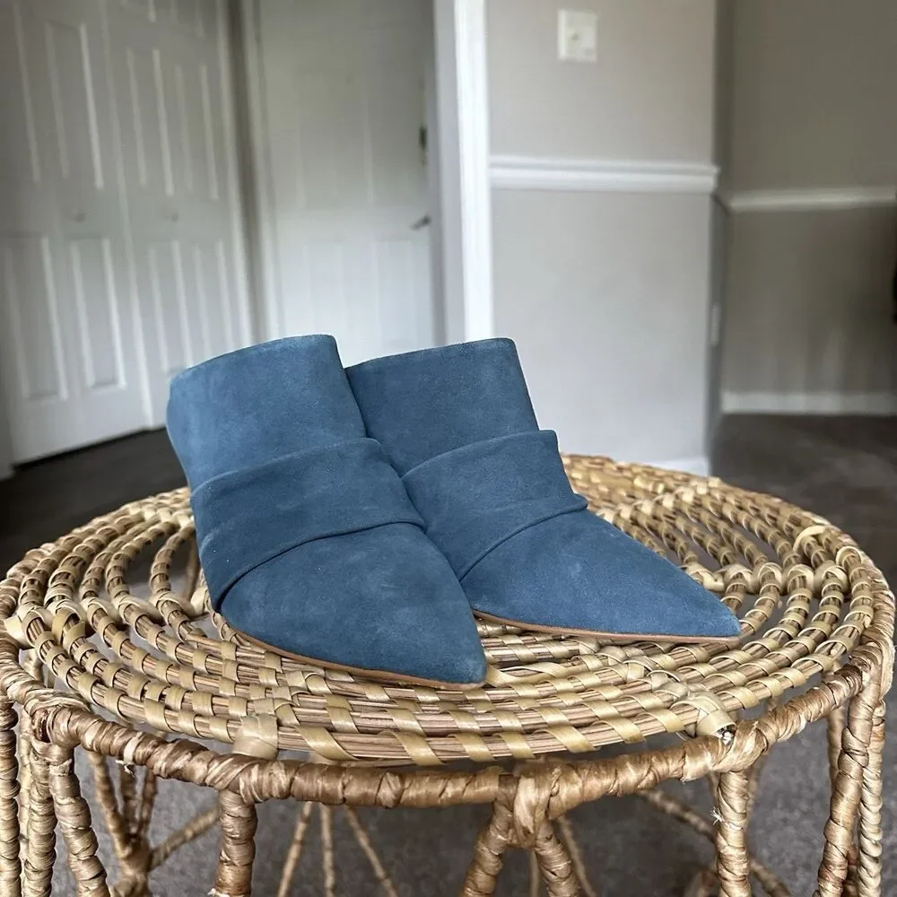 Able  local + global Blue Suede Leather Western Style Mules Sz 6 Made In Brazil